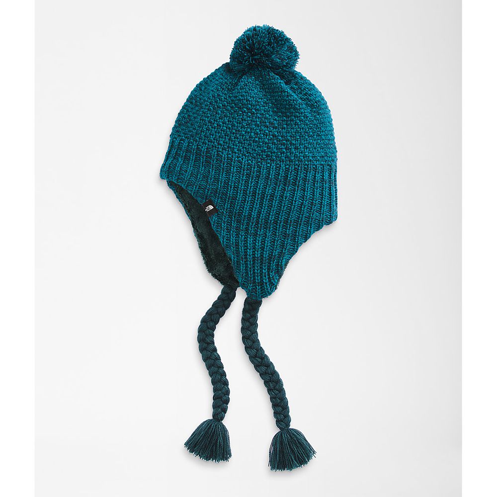 The North Face Beanies Womens Australia - The North Face Purrl Stitch Earflap Blue / Dark Green (PBC